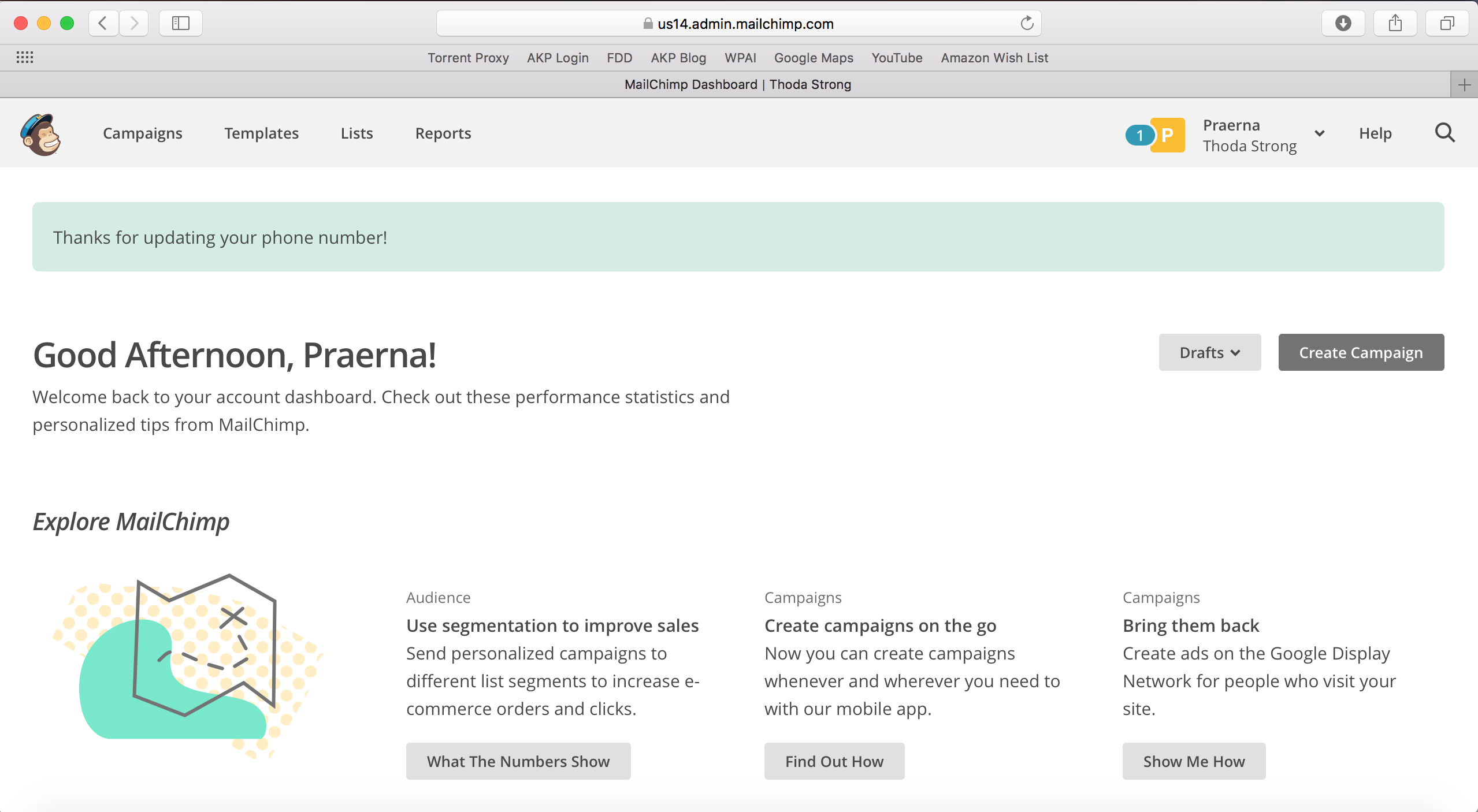 A screenshot of MailChimp dashboard.