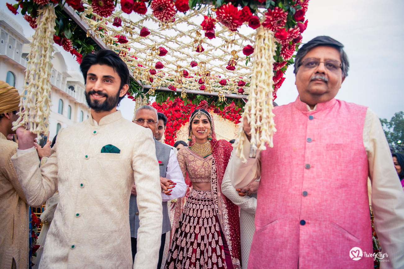 Indian bridal entry in Jaipur destination wedding.