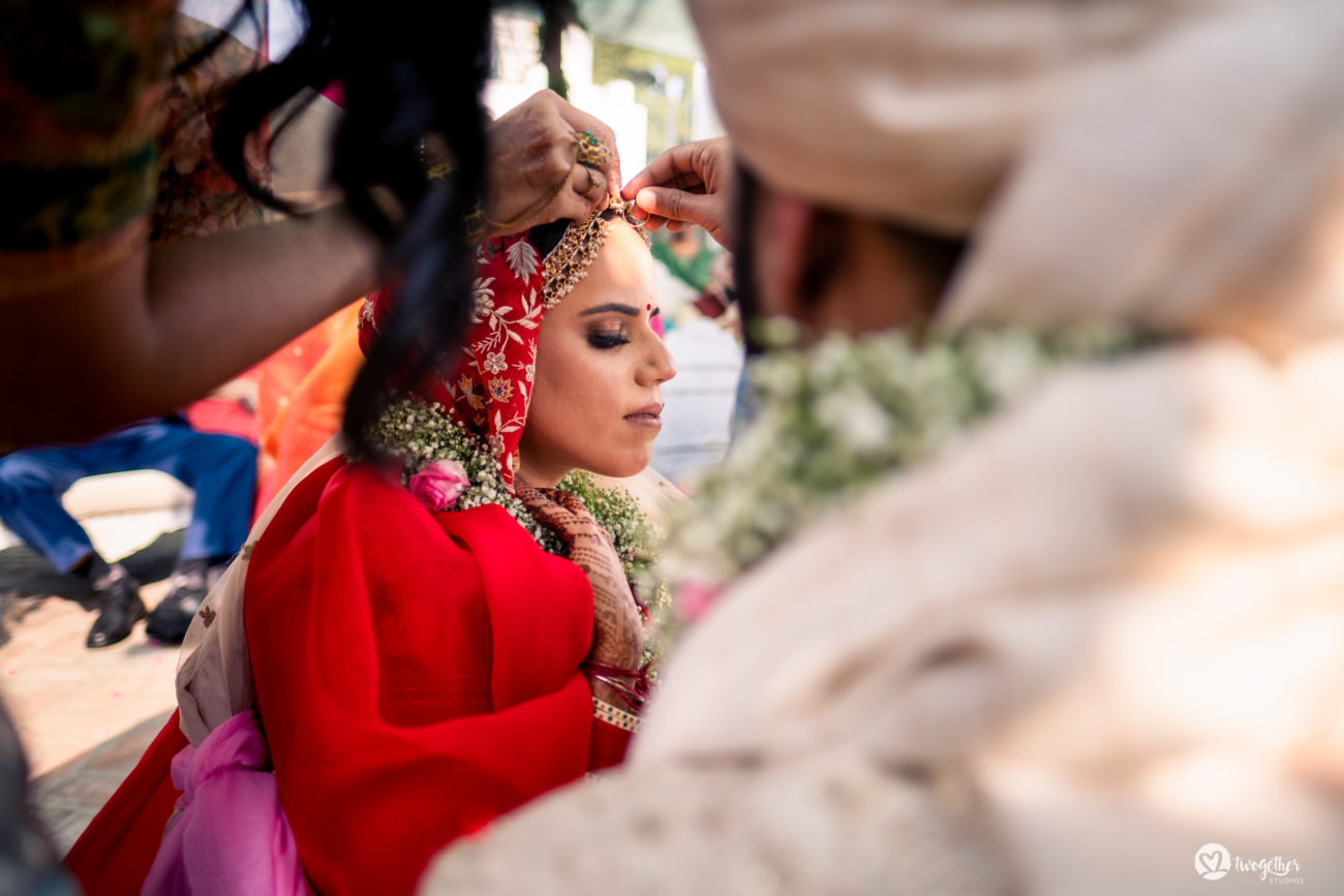 Sindoor ceremony in an intimate wedding.