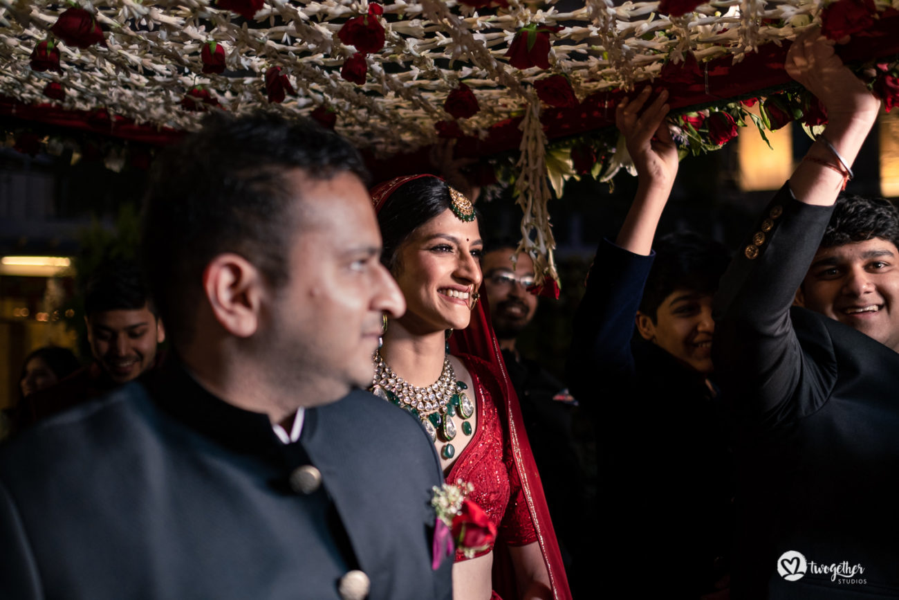 Bridal entry at an ITC Maurya wedding.