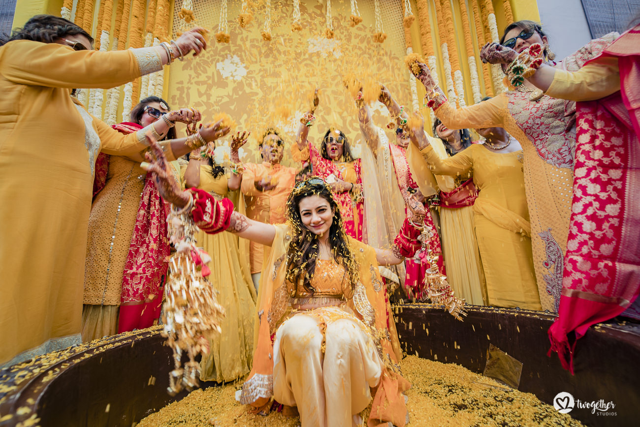 Indian bride haldi in a Delhi wedding in the Trident hotel.
