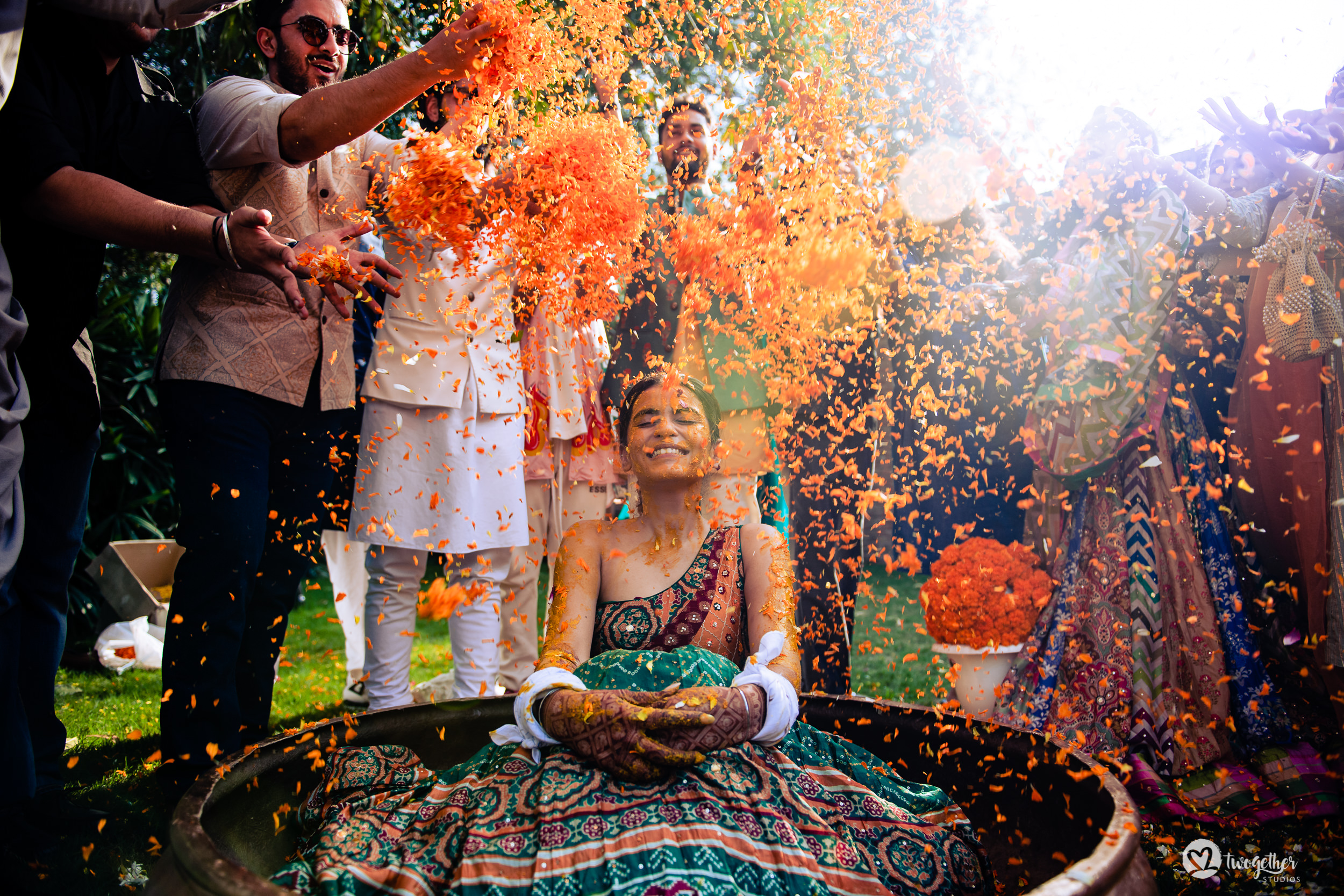 Bride haldi at an Indian wedding in Westin Sohna.